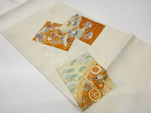 JAPANESE KIMONO / VINTAGE NAGOYA OBI / WOVEN FLOWER WITH BIRDS